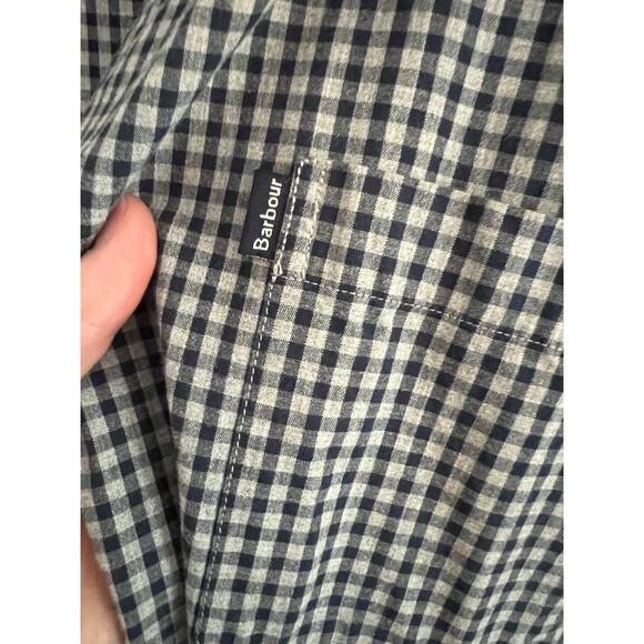 Barbour Men's XL Button Down Shirt Tailored Fit Long Sleeve Checker Gray Pocket - Picture 11 of 16